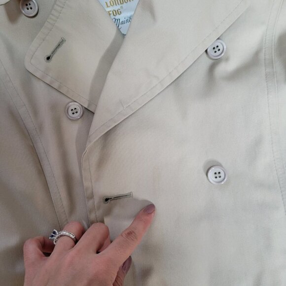 Vintage Khaki Tan London Fog Trench Coat - Size14P - Picture 10 of 12